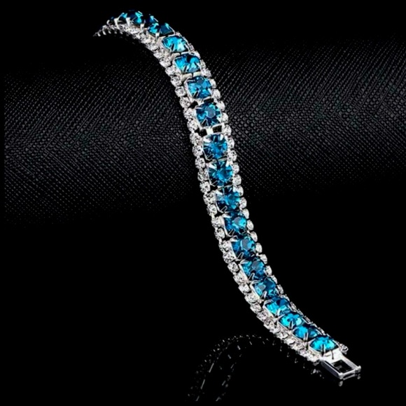 Swarovski Elements Crystal Blue Tennis Bracelet - Picture 5 of 9